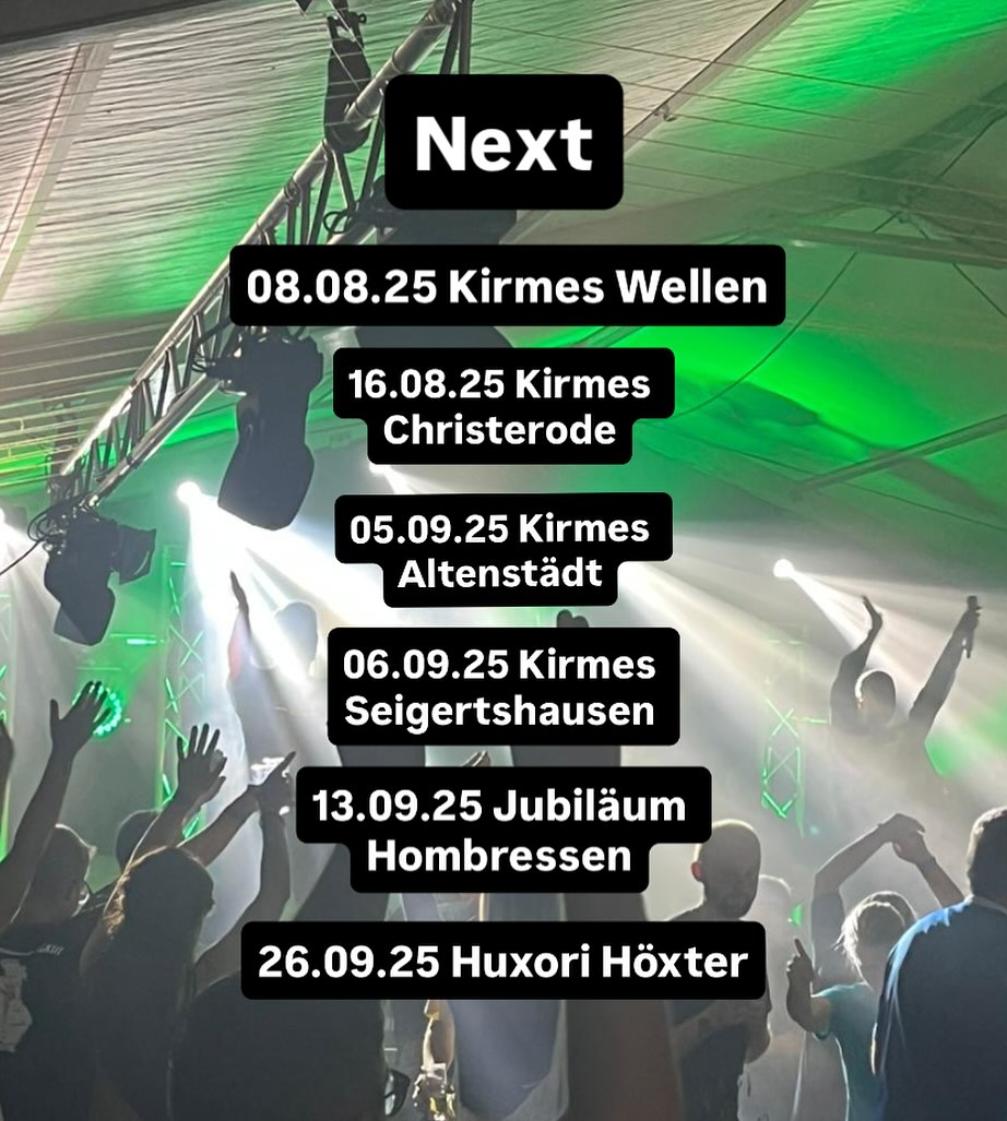 Next Gigs… #enjoy #enjoyband #band #party #partyband #cover #coverband #stadtfest #schützenfest #kirmes #wellen #christerode #altenstädt #seigertshausen #hombressen #höxter